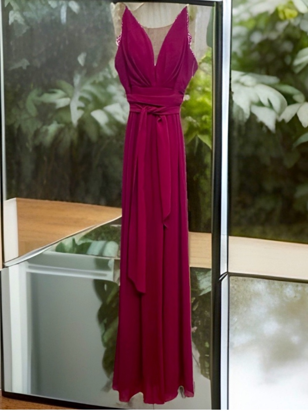 City Triangles Wine Cooler Maxi Dress with Lace Trim
